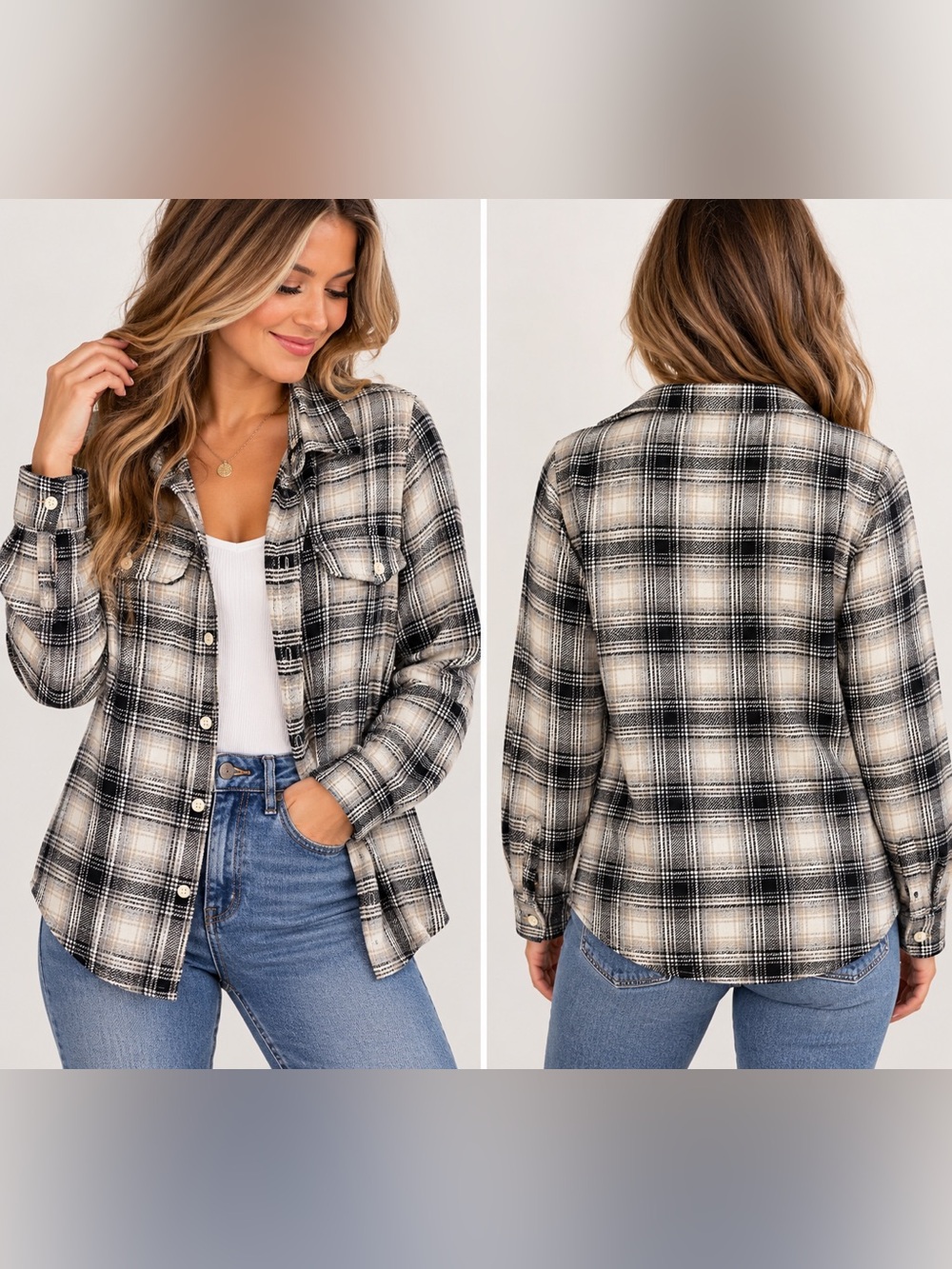 American Eagle Plaid Shacket in Black & White Size Medium